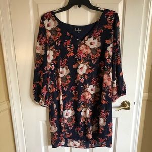 Lulus Navy Floral Dress - size Large